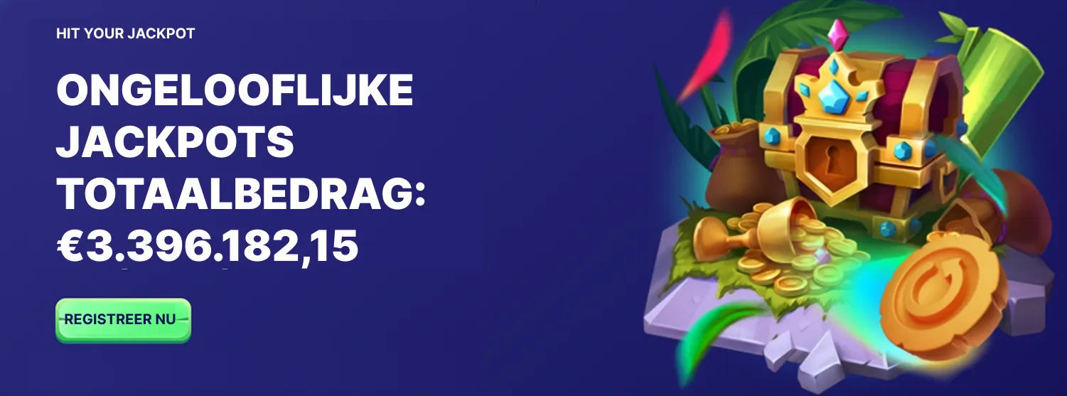 Jackpot promotie met totaalbedrag van €3.396.182 en schatkist met munten