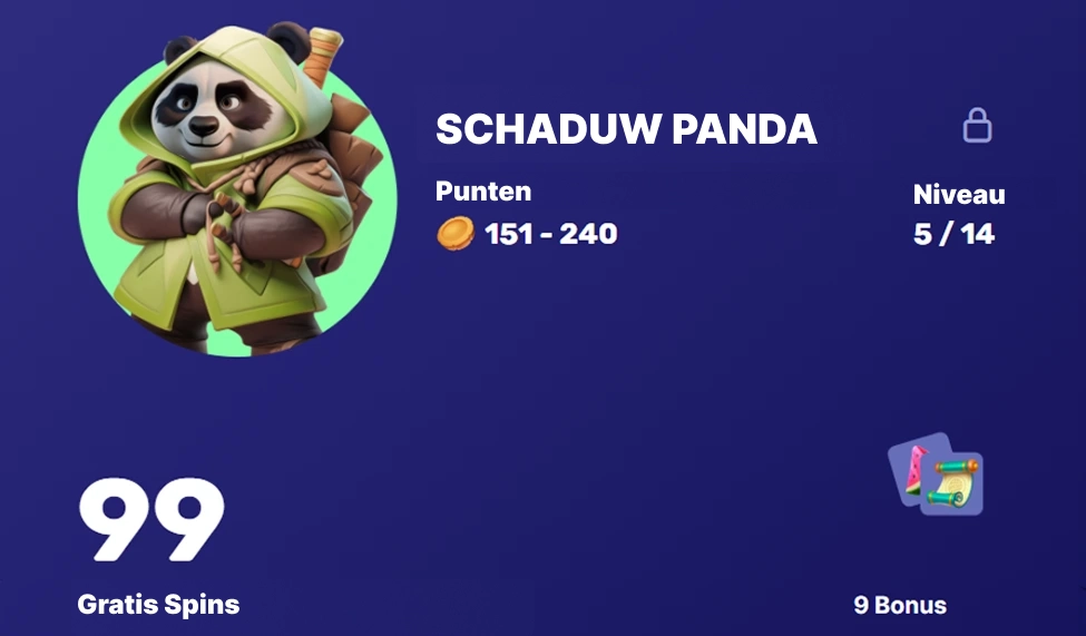 Schaduw Panda niveau 5 met 99 gratis spins