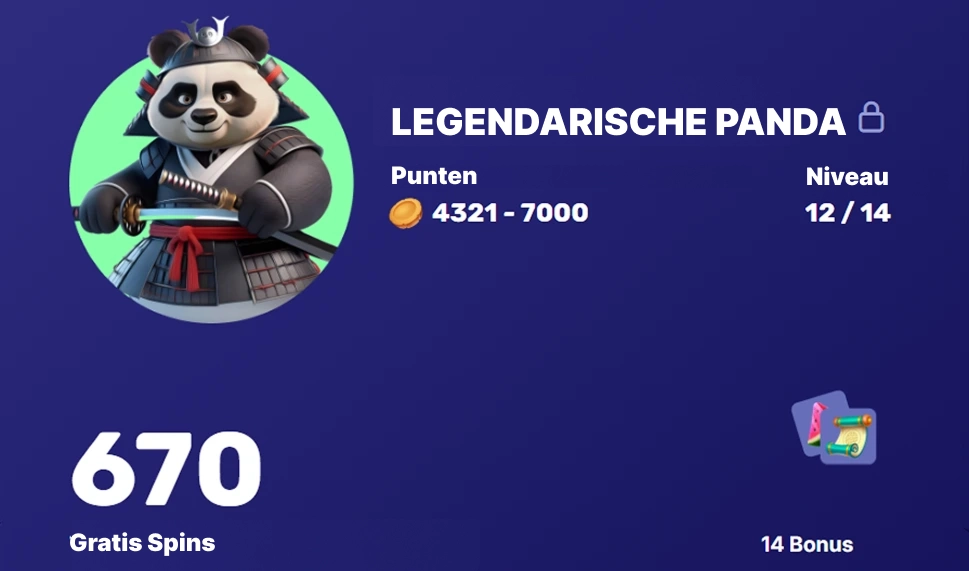 Legendarische Panda niveau 12 met 670 gratis spins