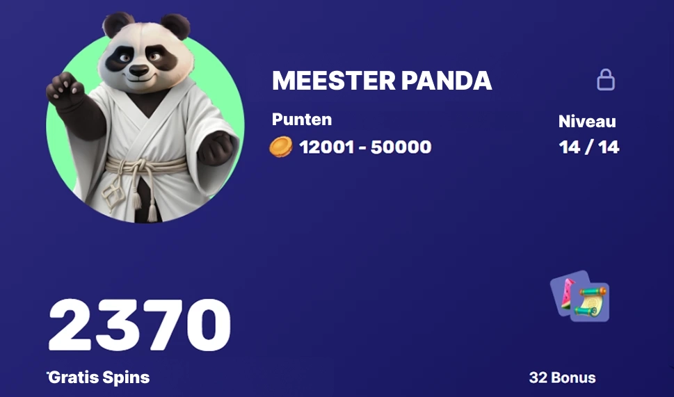 Meester Panda niveau 14 met 2370 gratis spins